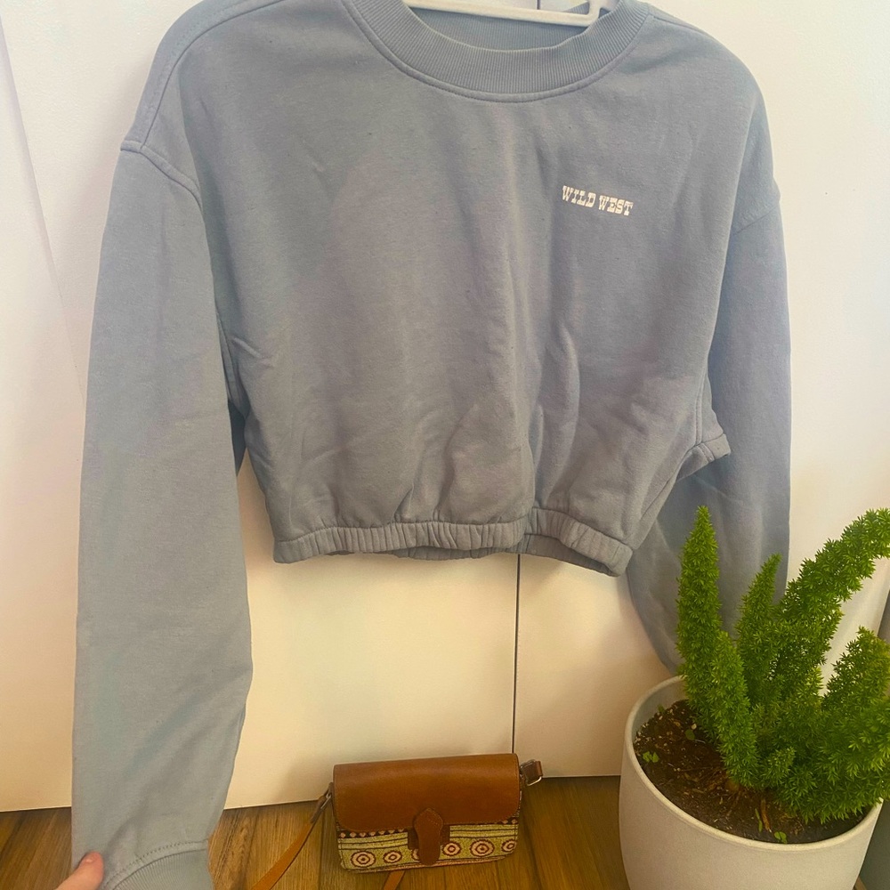Divided blue crop top sweater